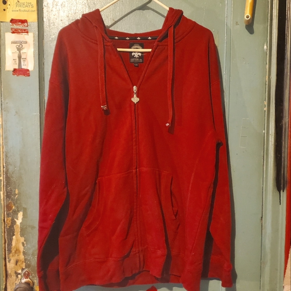 2 for $30! EUC VARSITY red orange zip up hoodie, med
